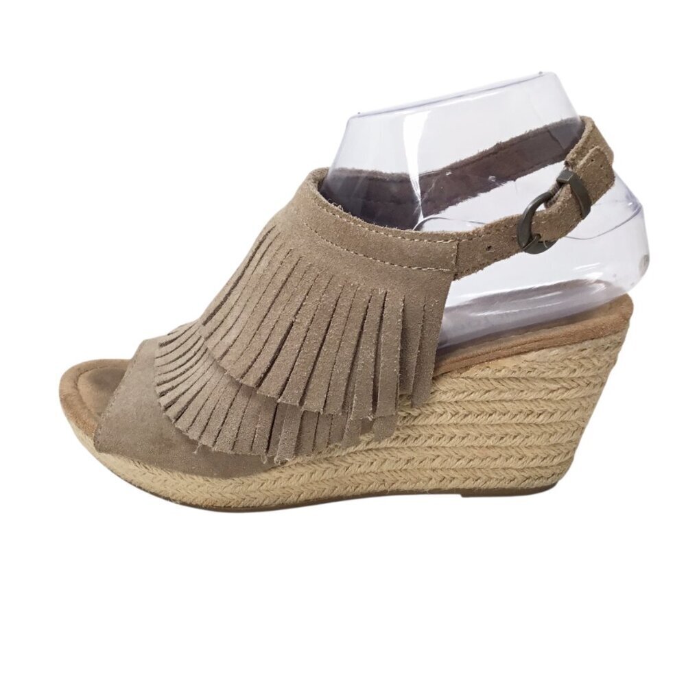 Minnetonka Ashley Fringe Sandals Wedge Nude Beige Sz 7 Fringed 71311 Espadrille - Picture 4 of 7